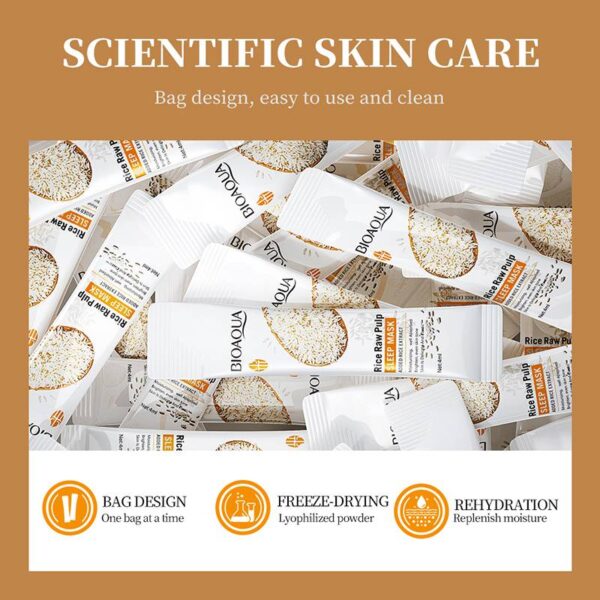 Bioaqua Rice Raw Pulp Moisturizing Brightening Sleeping Mask (4ml X 20pcs) - Image 3